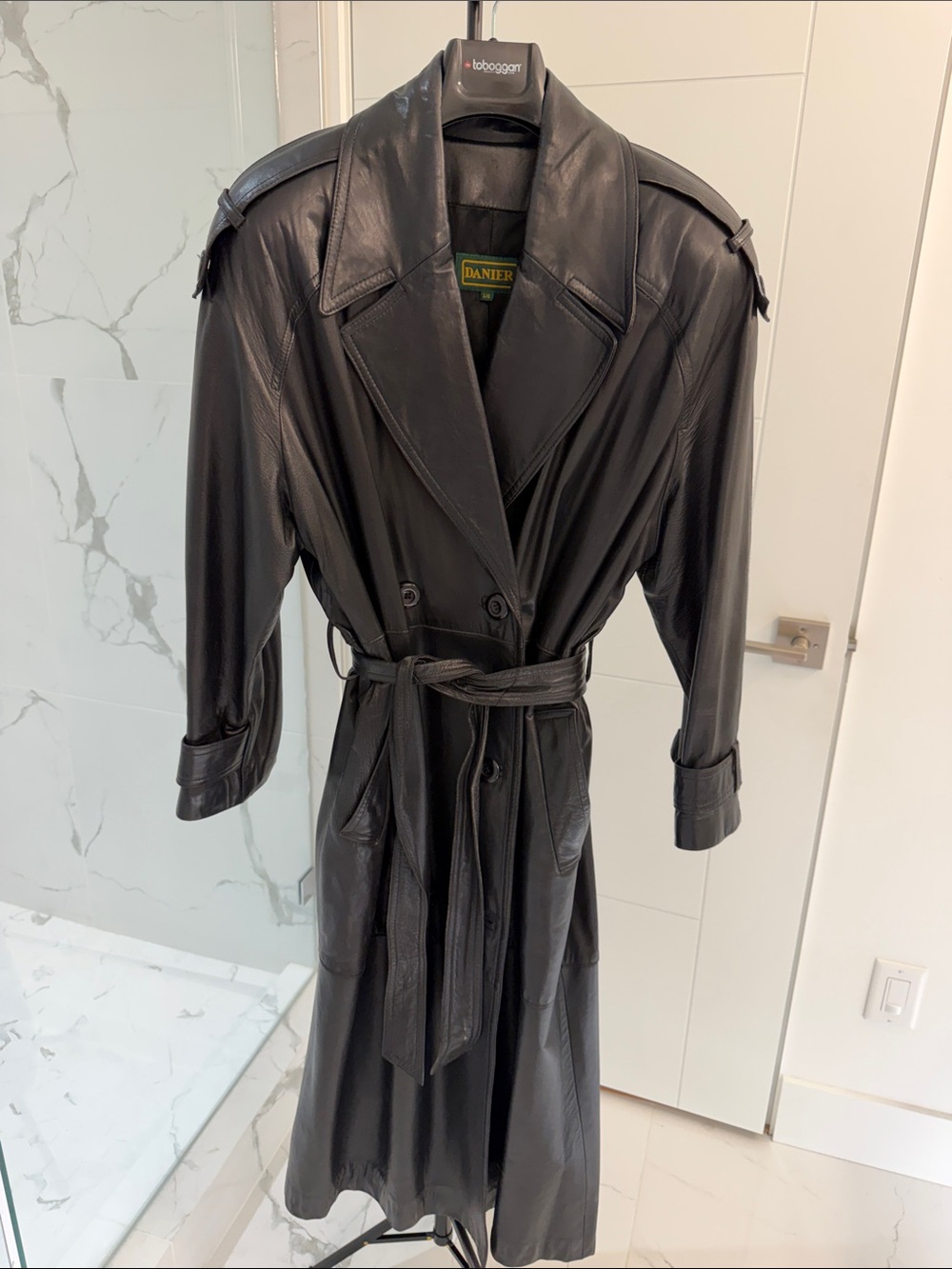 Danier Black Leather Trench with Belted Waist